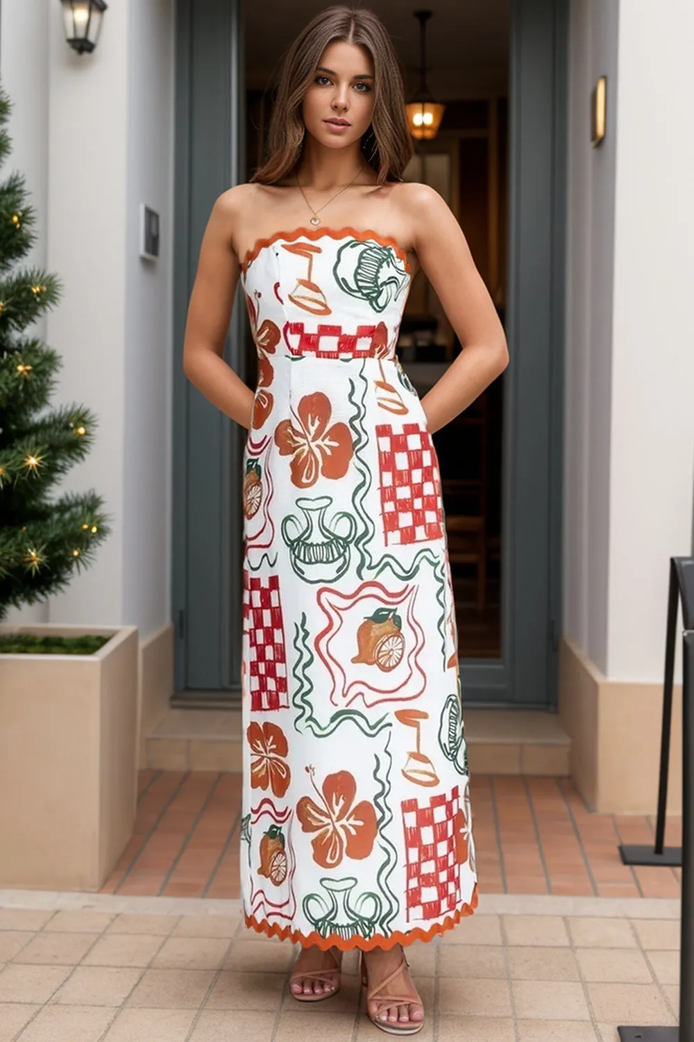 Sweetheart Summer Dress Printed Tube Maxi Dress