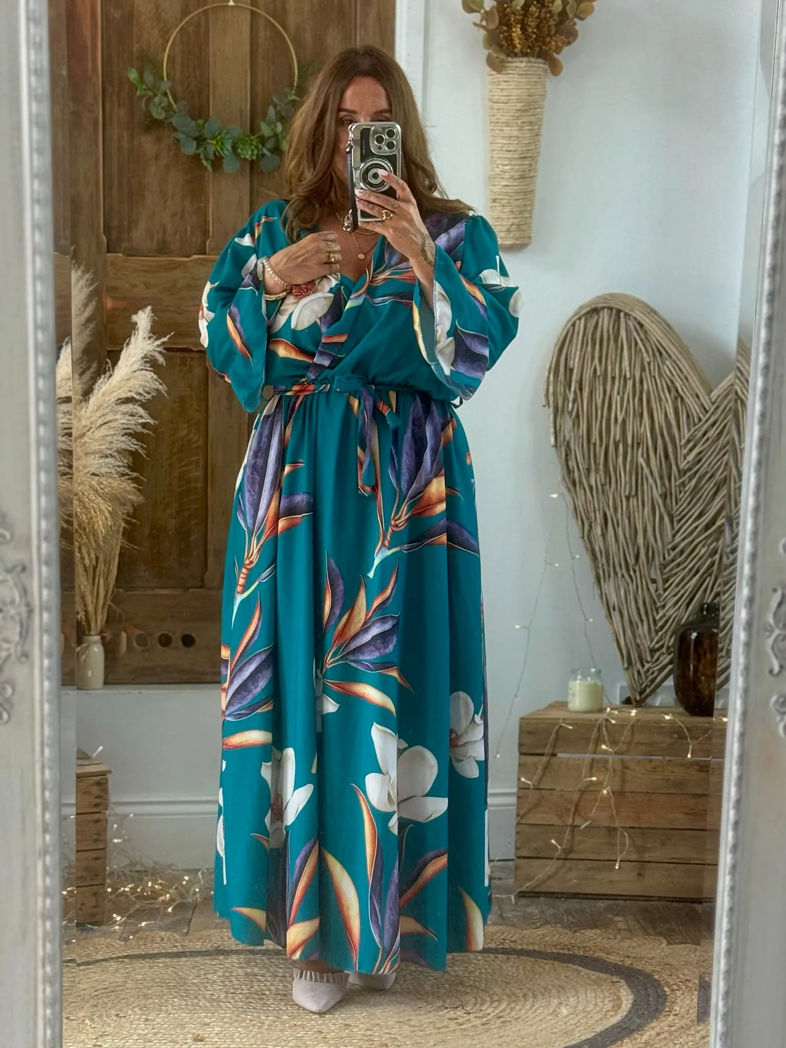 Teal Bold Floral Thea Dress