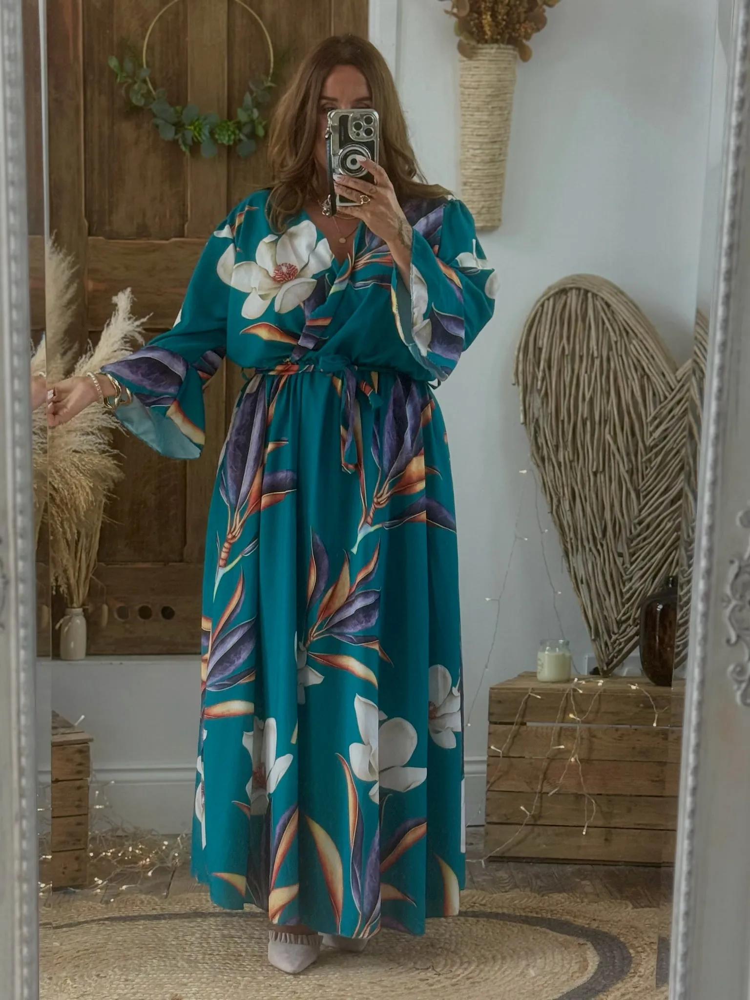 Teal Bold Floral Thea Dress