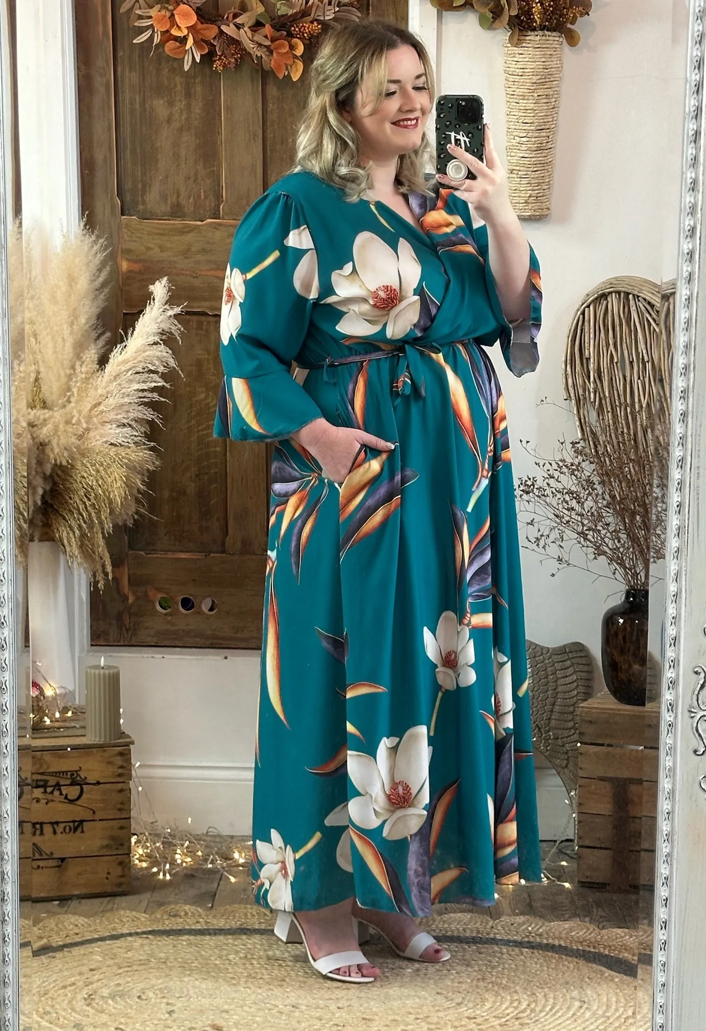 Teal Bold Floral Thea Dress