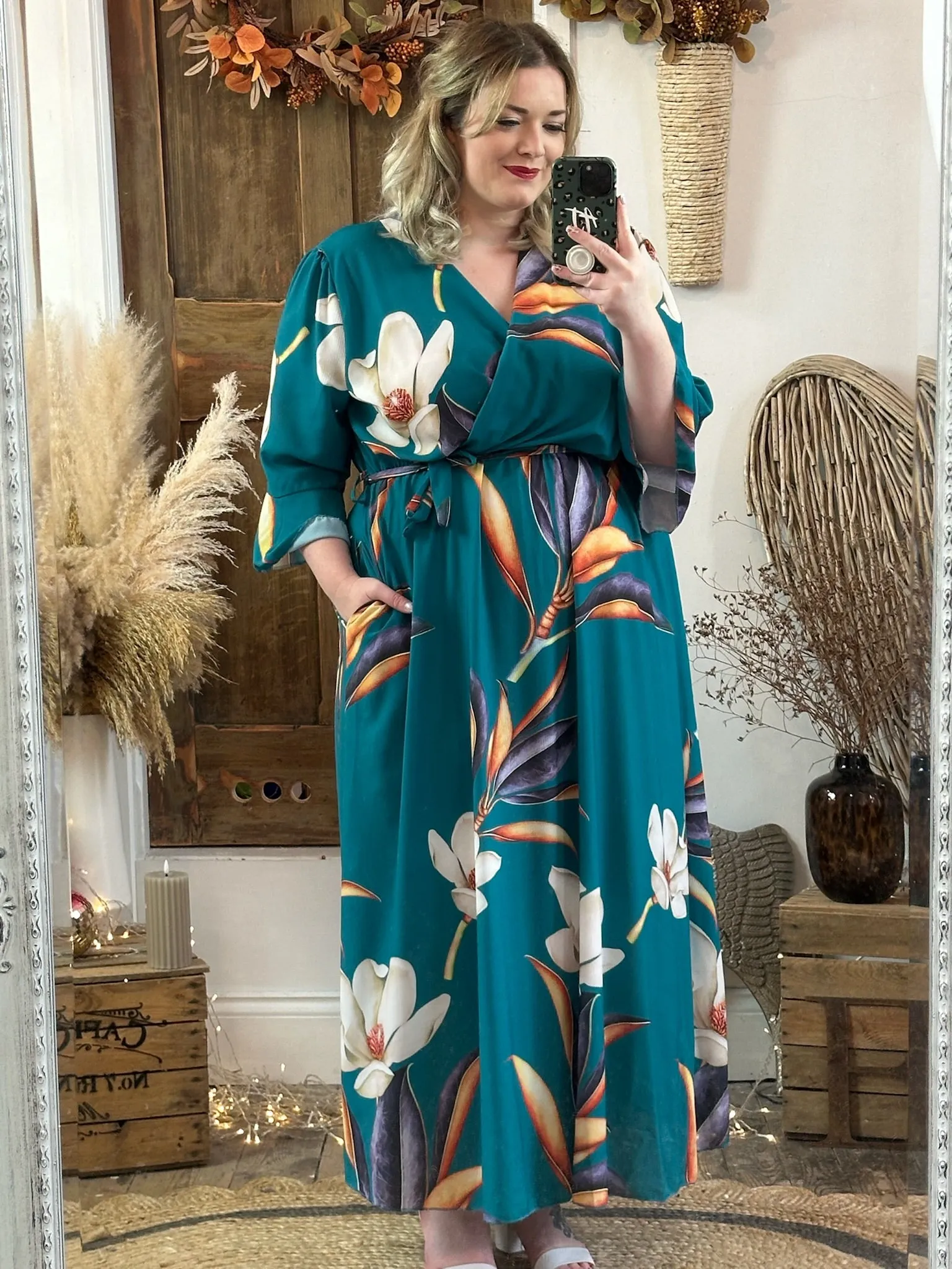 Teal Bold Floral Thea Dress