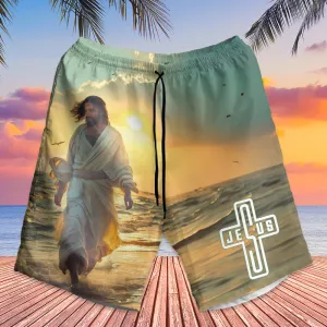 Teesdily | Custom Jesus Beach Sunset Hawaiian Shirt, Jesus Is My Savior Hawaii Set, Jesus Summer Aloha Shirt, Beach Party Outfit, Gift For Jesus Lover