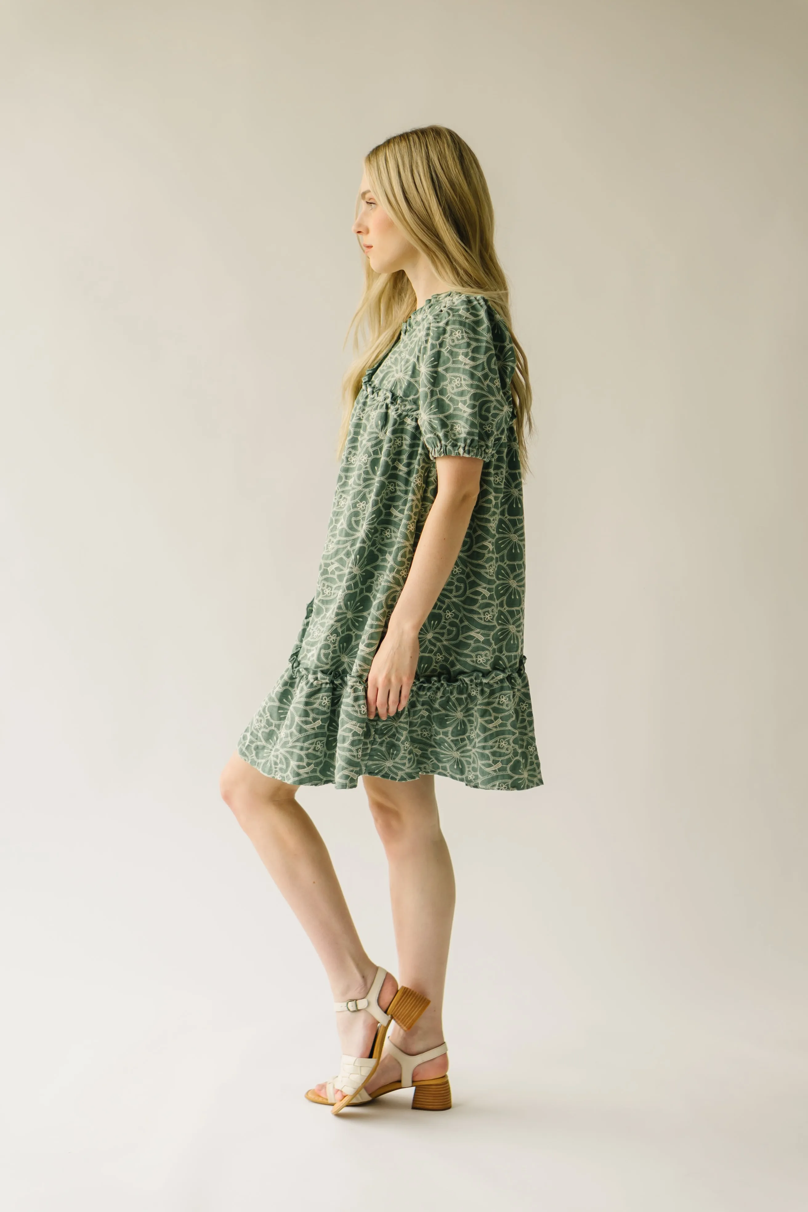 The Enfield Asymmetrical Embroidered Dress in Green