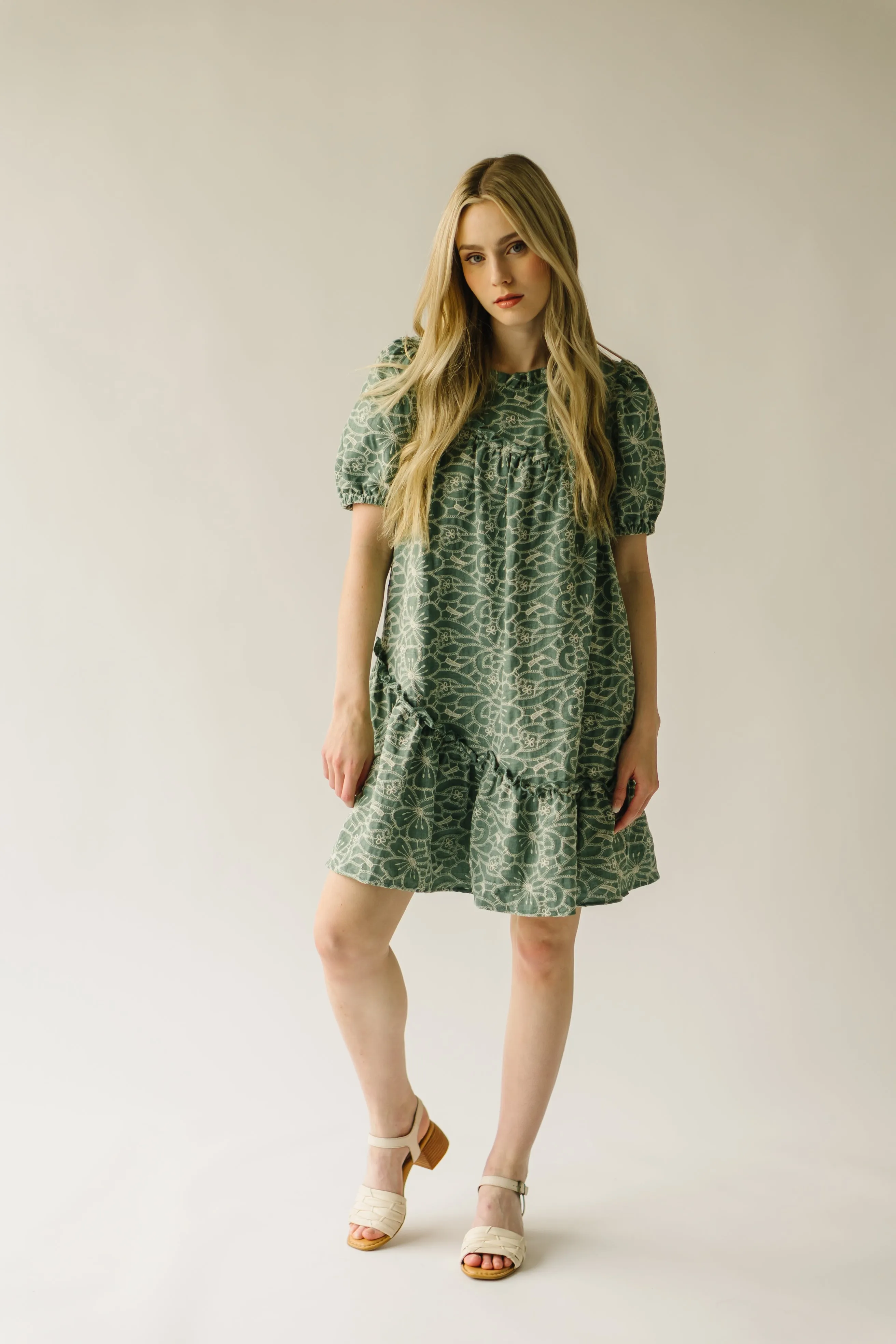 The Enfield Asymmetrical Embroidered Dress in Green