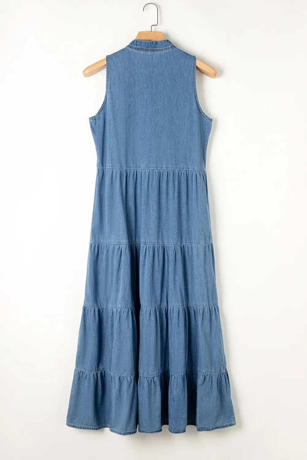 Tie Neck Sleeveless Denim Dress