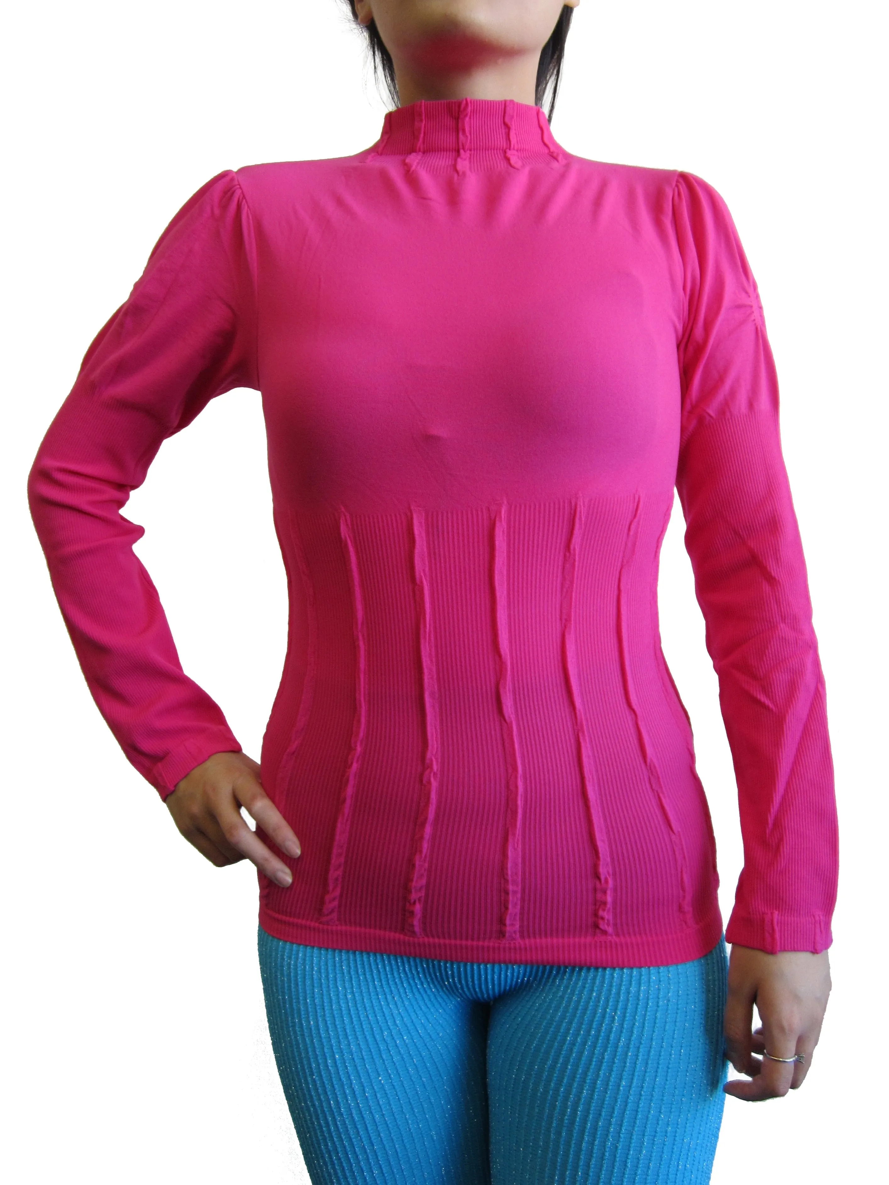 Tops - Pleated Mock Neck Long Sleeve  (fab-11865)