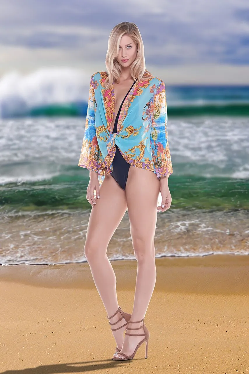 Turquoise short kimono