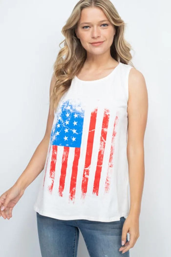 USA Flag Round Neck Tank Top