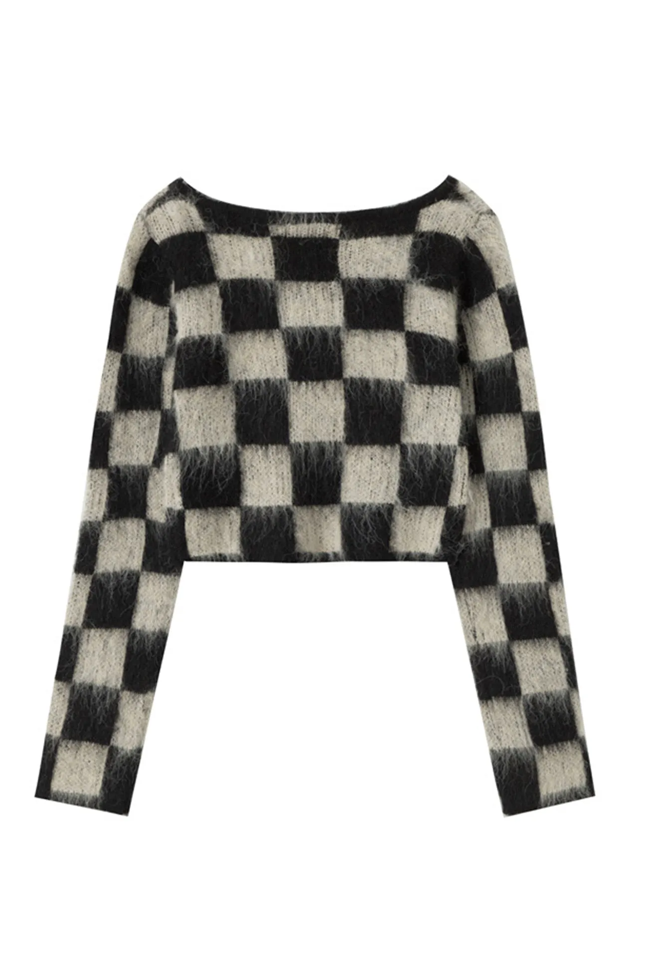 V Neck Mohair Checkerboard Sweater