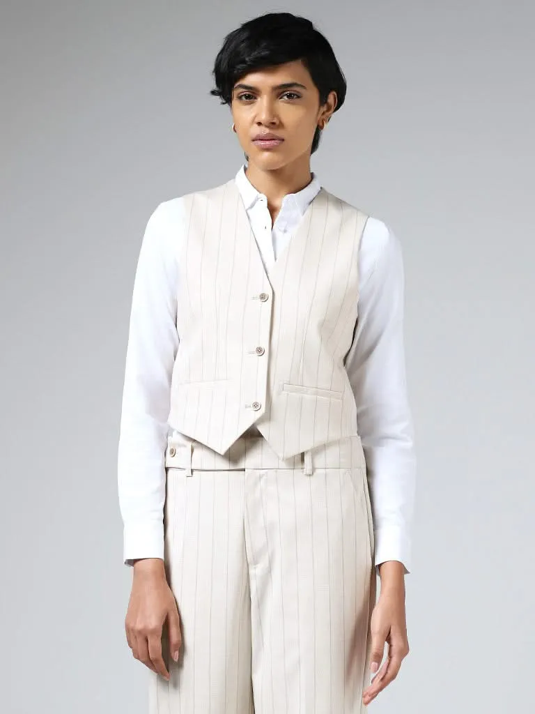 Wardrobe Beige Striped Waistcoat