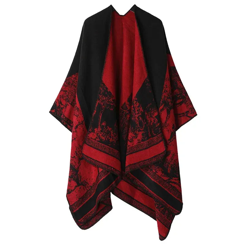 Winter Warm Ponchos and Capes for Women Shawls and Wraps, Floral Pashmina Poncho Cape