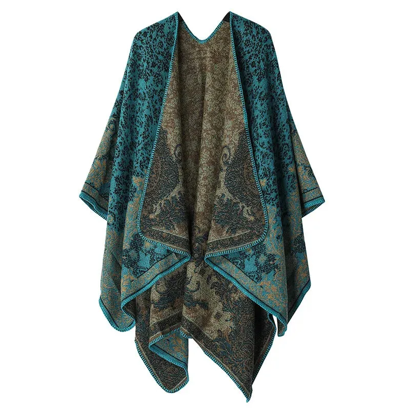 Winter Warm Ponchos and Capes for Women Shawls and Wraps, Floral Pashmina Poncho Cape