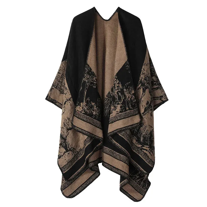 Winter Warm Ponchos and Capes for Women Shawls and Wraps, Floral Pashmina Poncho Cape