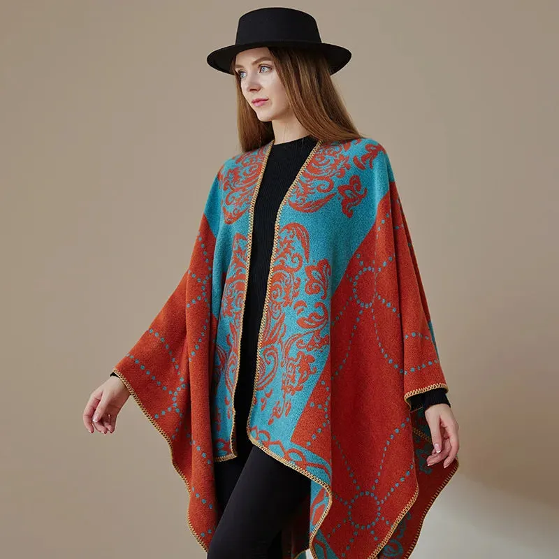 Winter Warm Ponchos and Capes for Women Shawls and Wraps, Floral Pashmina Poncho Cape