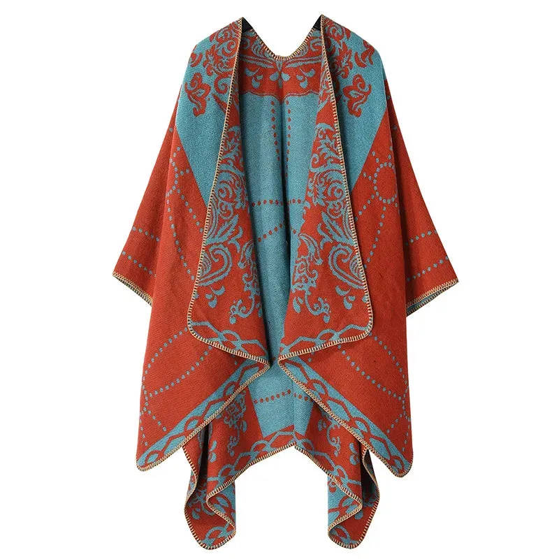 Winter Warm Ponchos and Capes for Women Shawls and Wraps, Floral Pashmina Poncho Cape