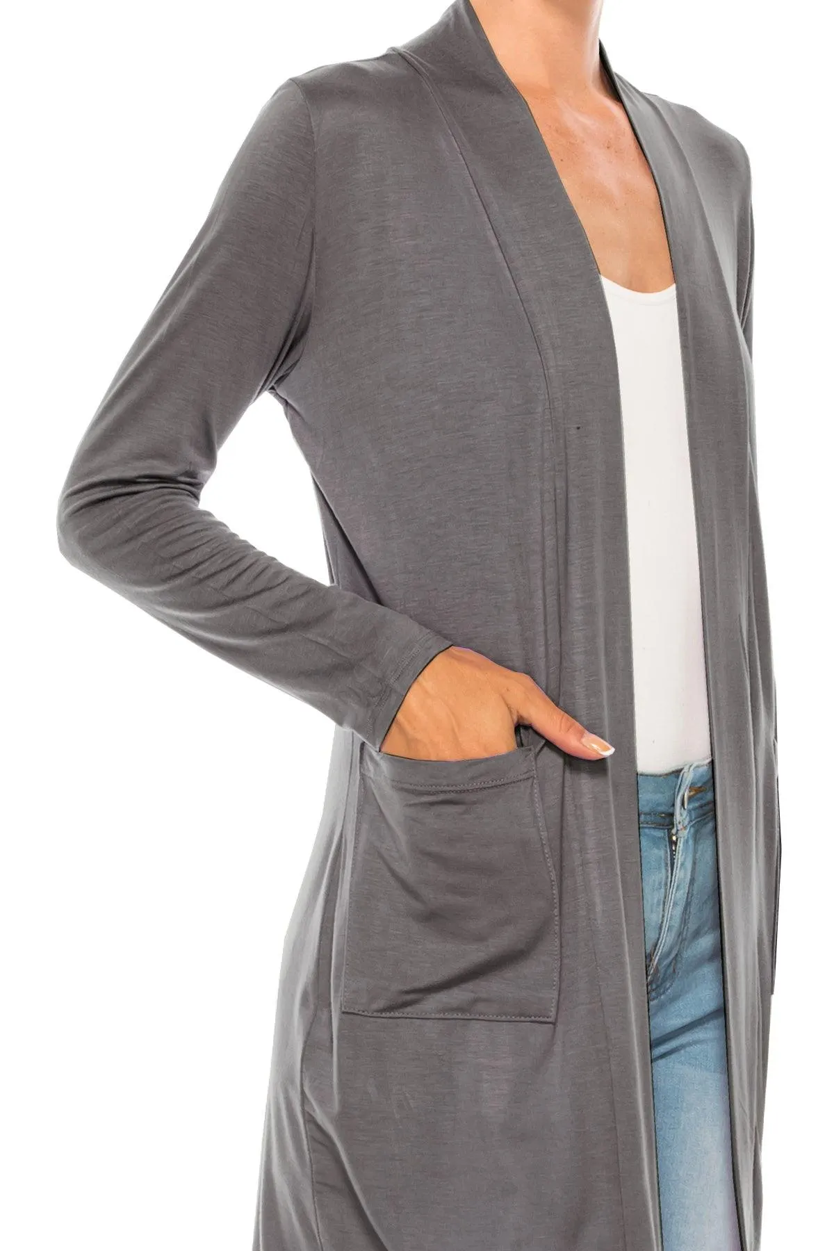 Women's Casual Open Front Basic Long Sleeves Loose Fit Side Pockets Solid Cardigan