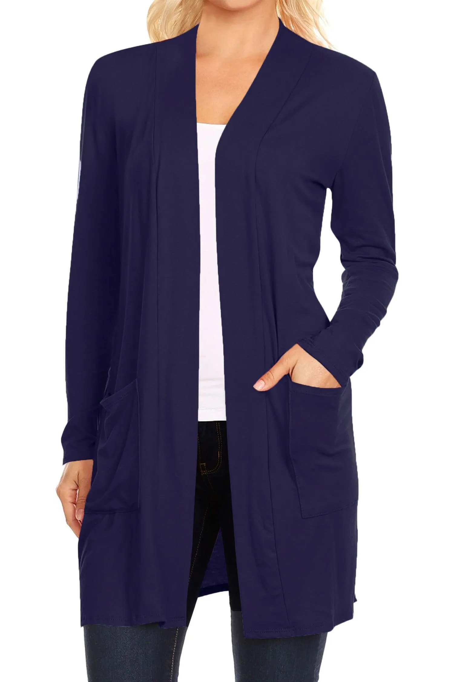 Women's Casual Open Front Basic Long Sleeves Loose Fit Side Pockets Solid Cardigan