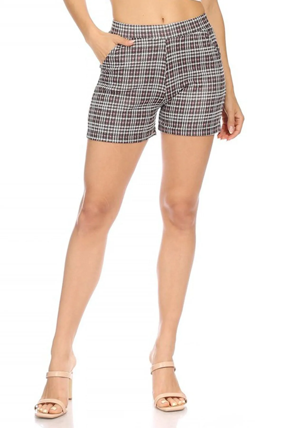 Women's Casual Plaid Print Fitted Shorts With Pocket