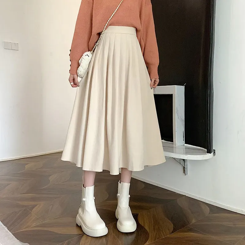 Women's Skirts Vintage High Waist Pleated Skirt Women Long Casual A-line Skirts - WSK0309