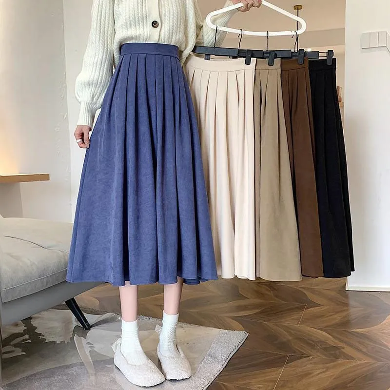 Women's Skirts Vintage High Waist Pleated Skirt Women Long Casual A-line Skirts - WSK0309