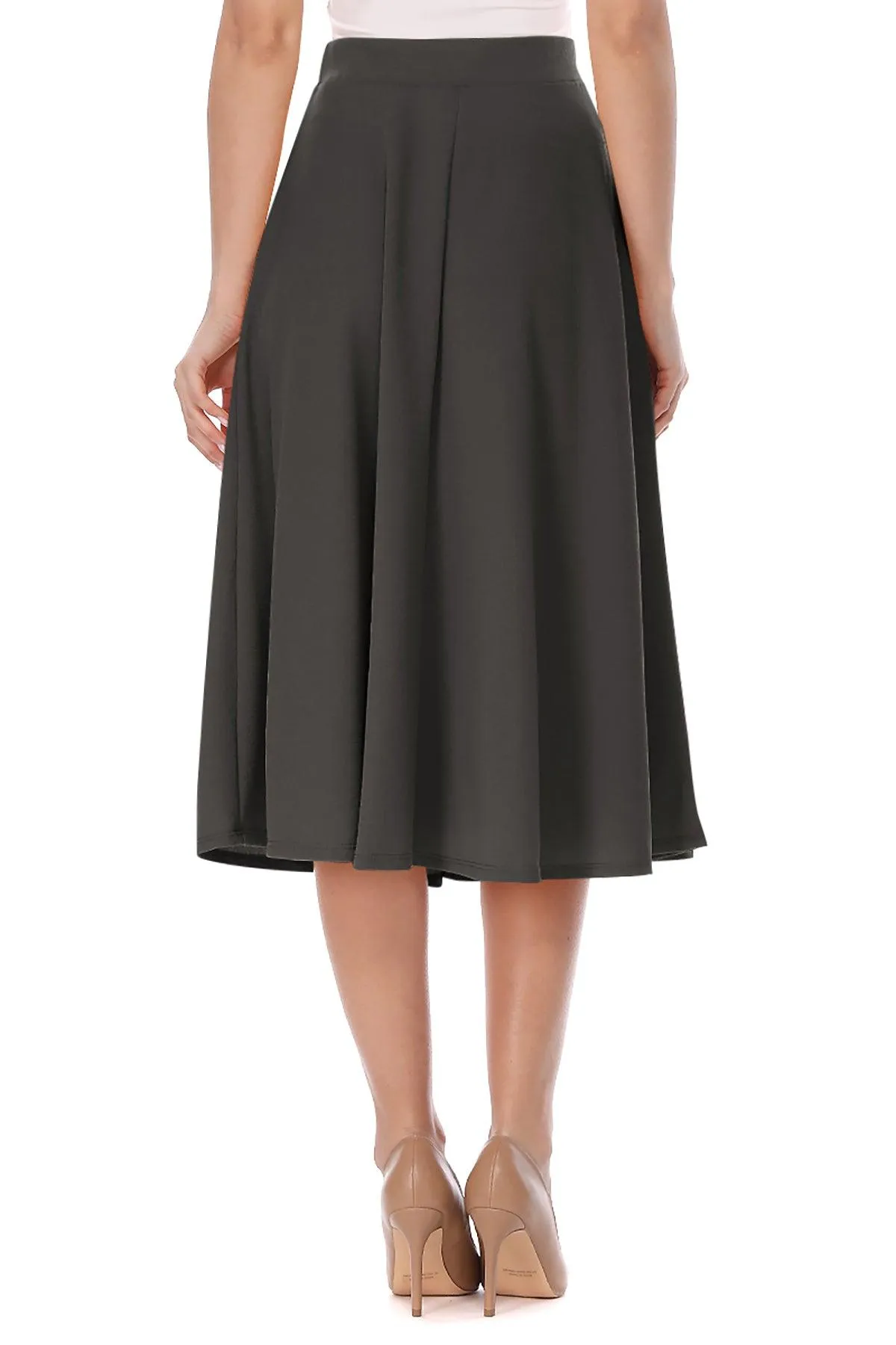 Women's Solid Basic Casual Elastic Waist A-line Flared Midi Skirt S-3XL