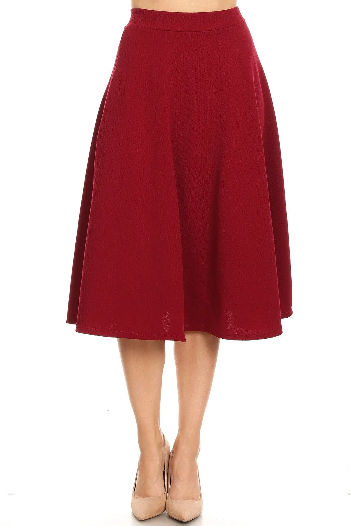 Women's Solid Basic Casual Elastic Waist A-line Flared Midi Skirt S-3XL