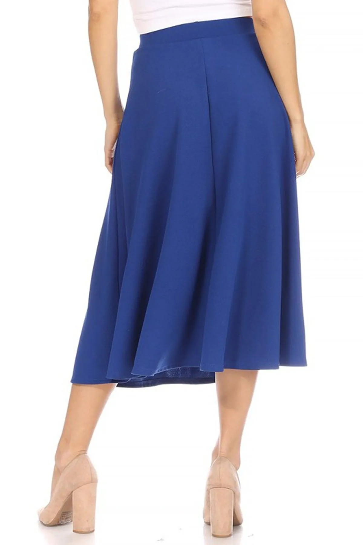 Women's Solid Basic Casual Elastic Waist A-line Flared Midi Skirt S-3XL