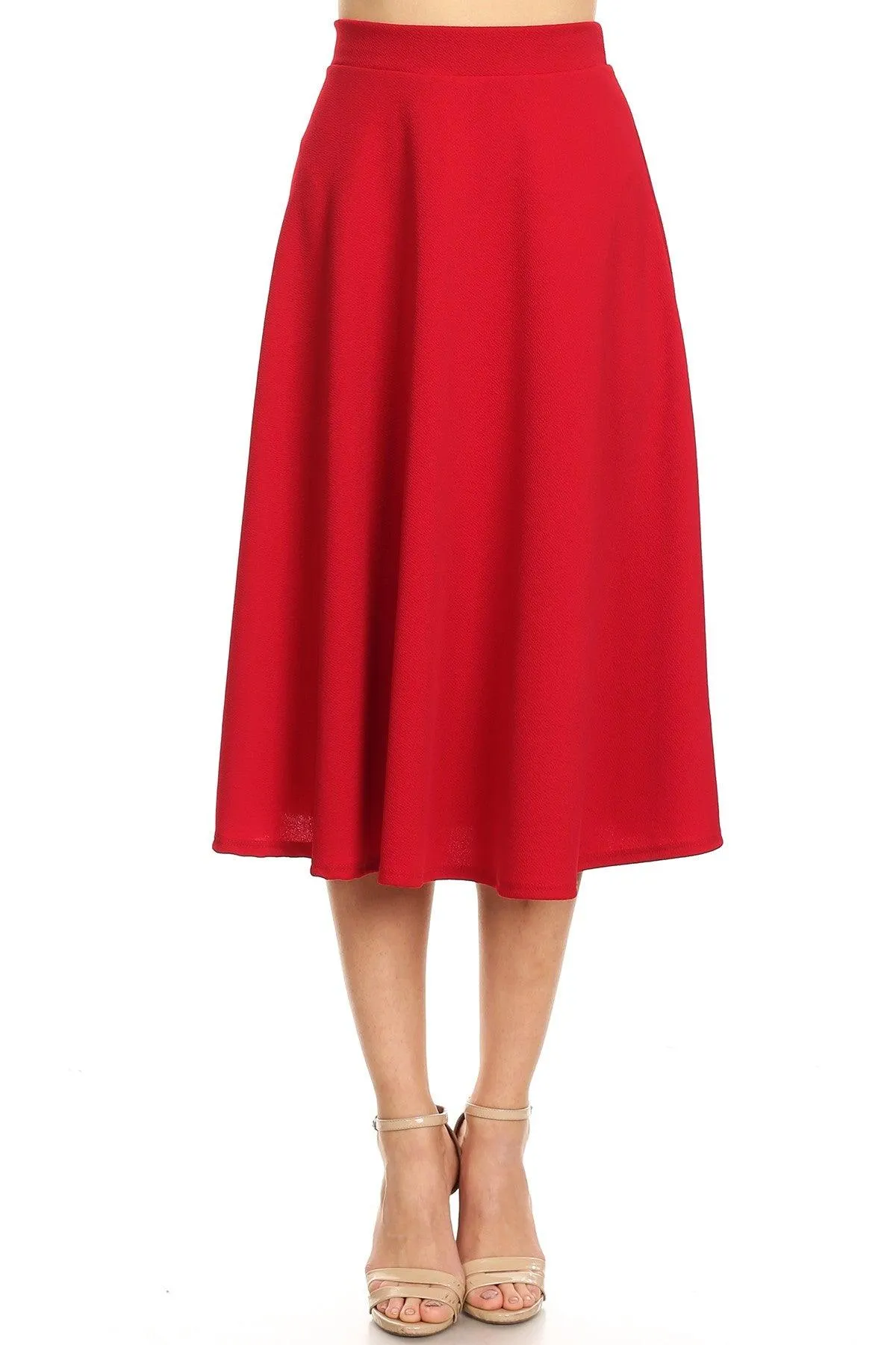 Women's Solid Basic Casual Elastic Waist A-line Flared Midi Skirt S-3XL