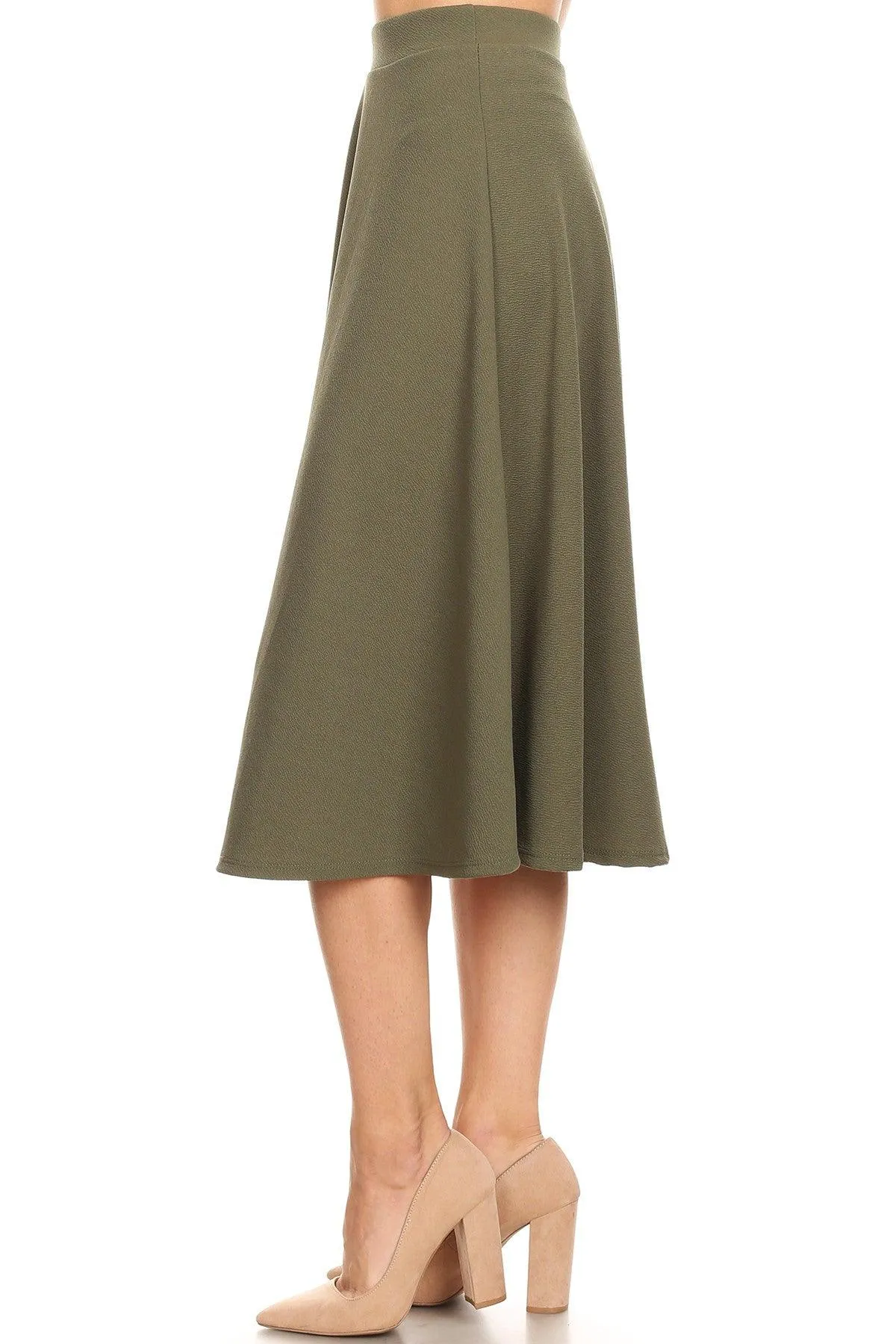 Women's Solid Basic Casual Elastic Waist A-line Flared Midi Skirt S-3XL