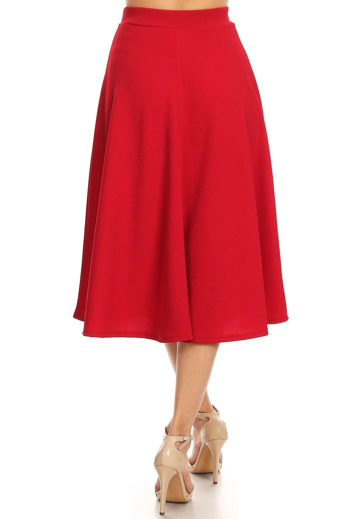 Women's Solid Basic Casual Elastic Waist A-line Flared Midi Skirt S-3XL