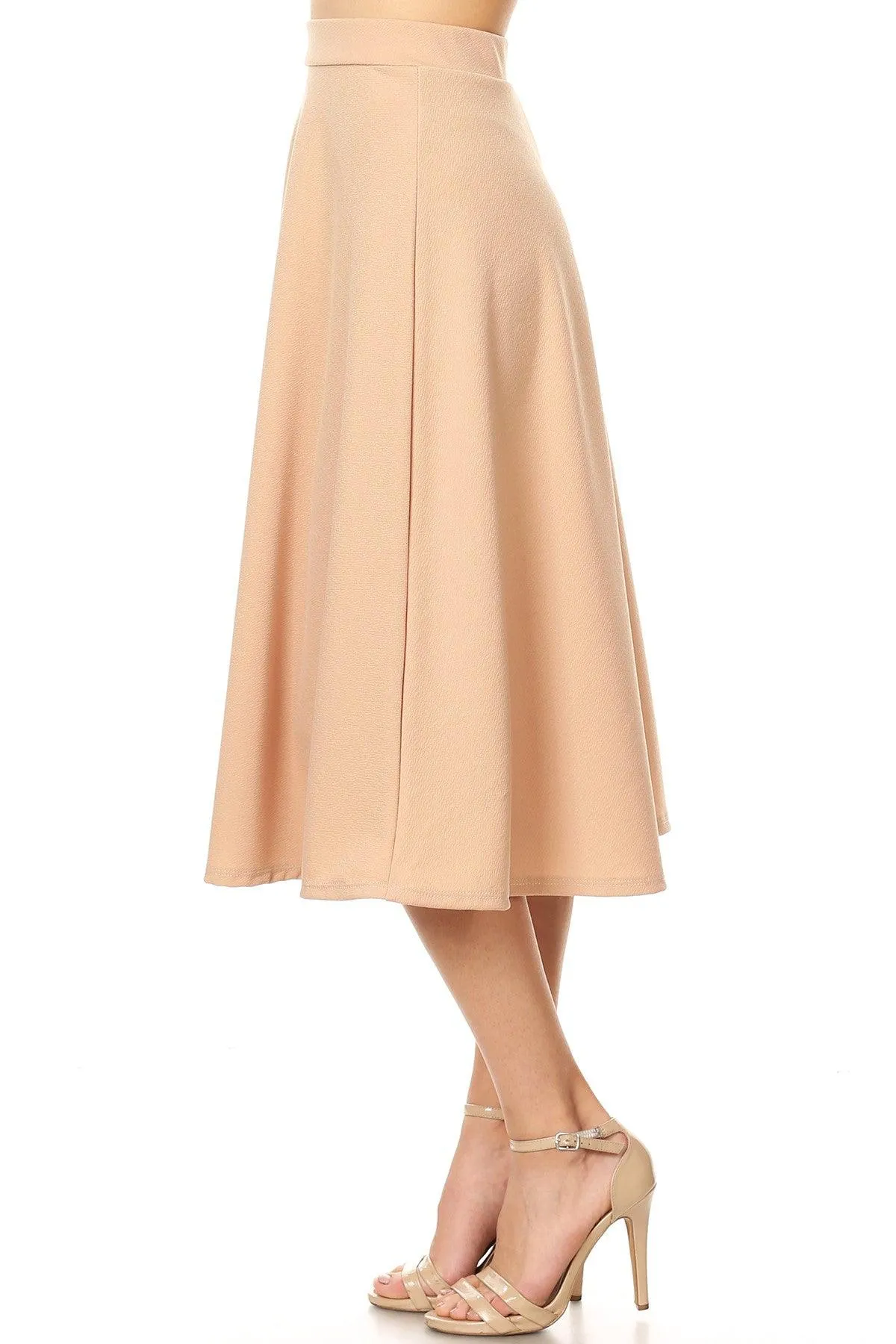 Women's Solid Basic Casual Elastic Waist A-line Flared Midi Skirt S-3XL