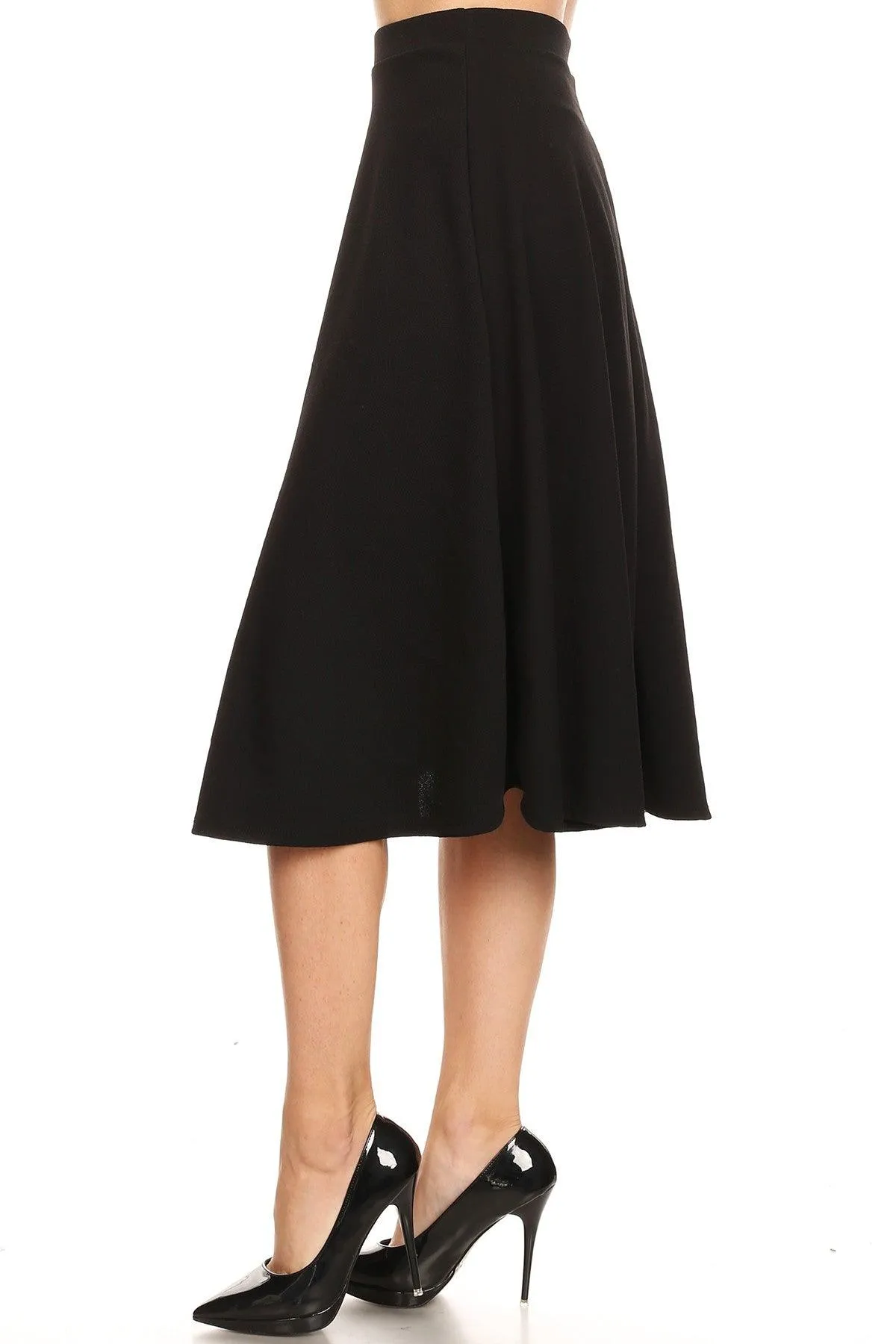 Women's Solid Basic Casual Elastic Waist A-line Flared Midi Skirt S-3XL