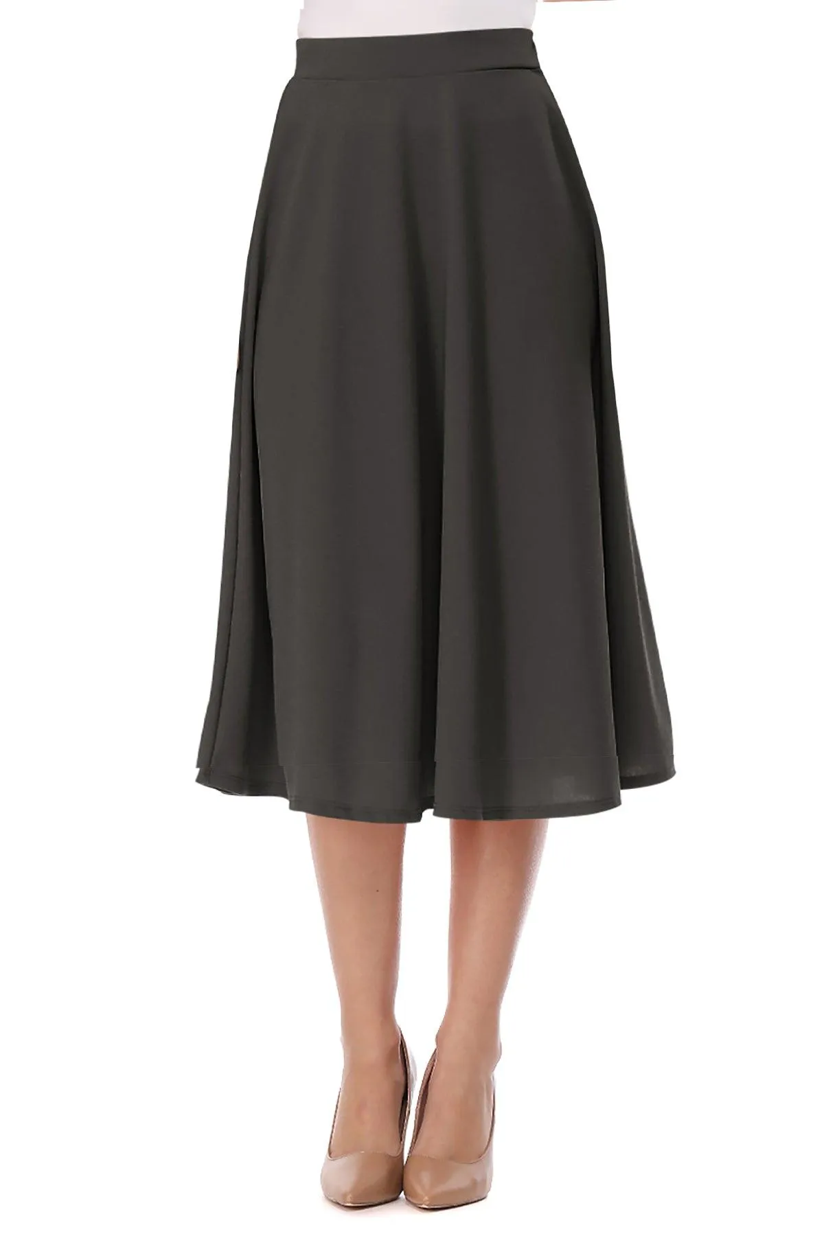 Women's Solid Basic Casual Elastic Waist A-line Flared Midi Skirt S-3XL