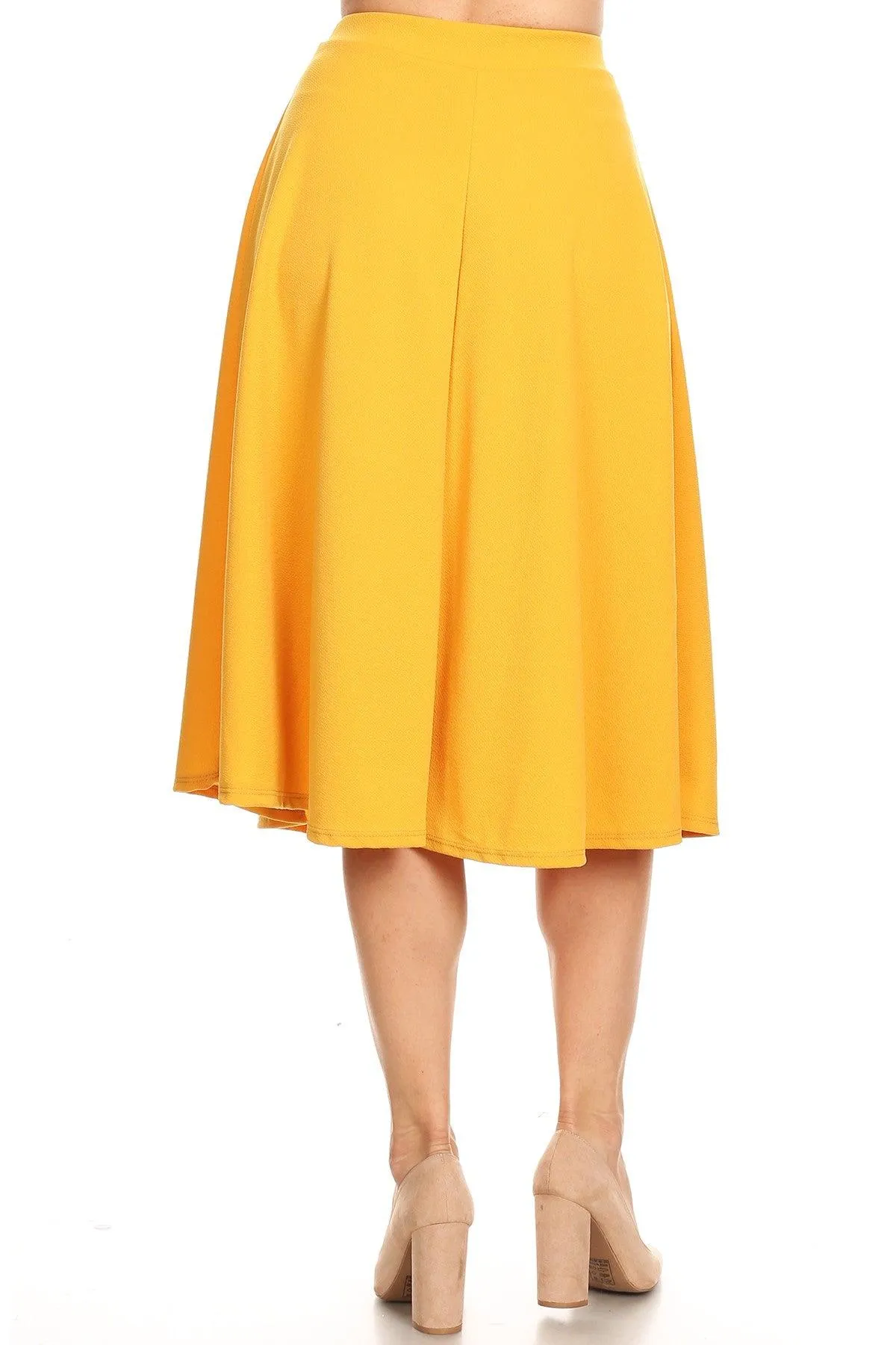 Women's Solid Basic Casual Elastic Waist A-line Flared Midi Skirt S-3XL