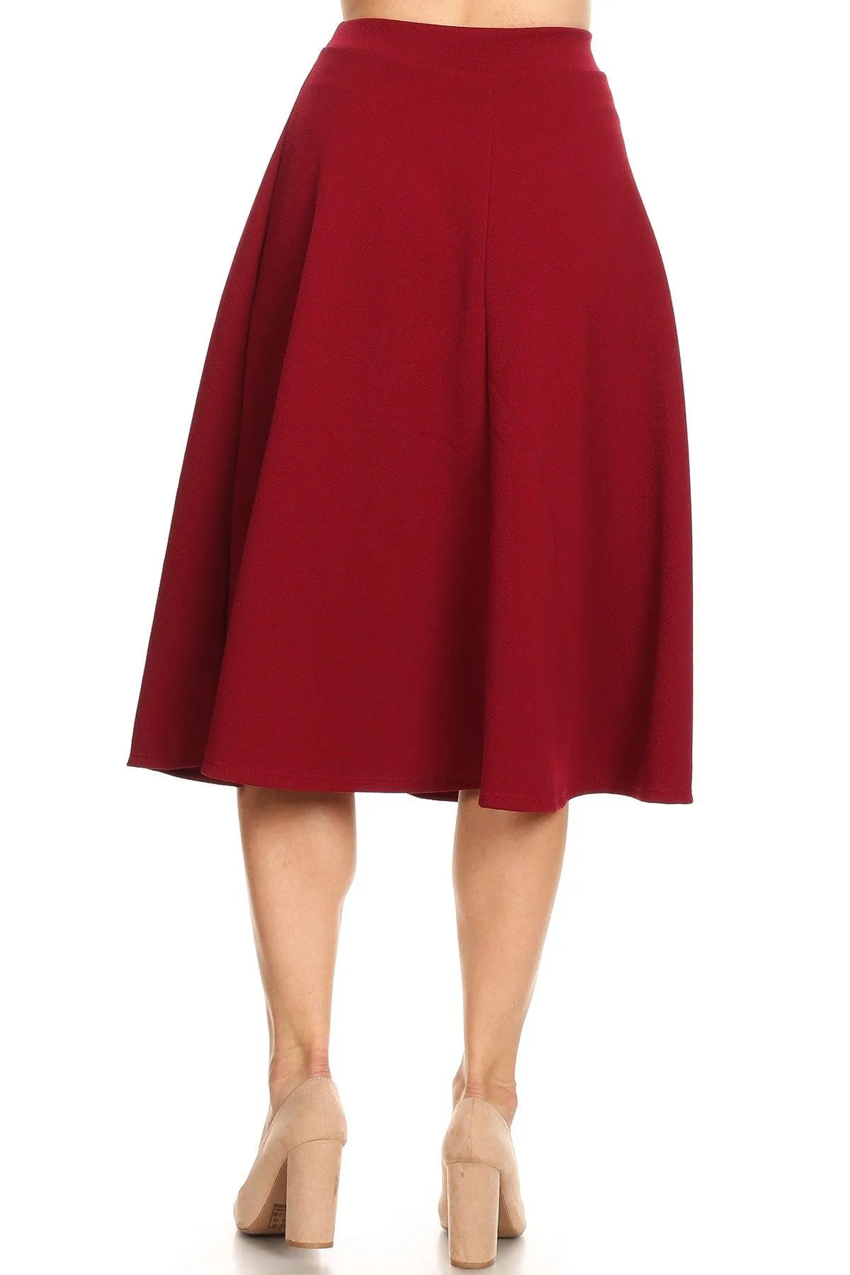 Women's Solid Basic Casual Elastic Waist A-line Flared Midi Skirt S-3XL